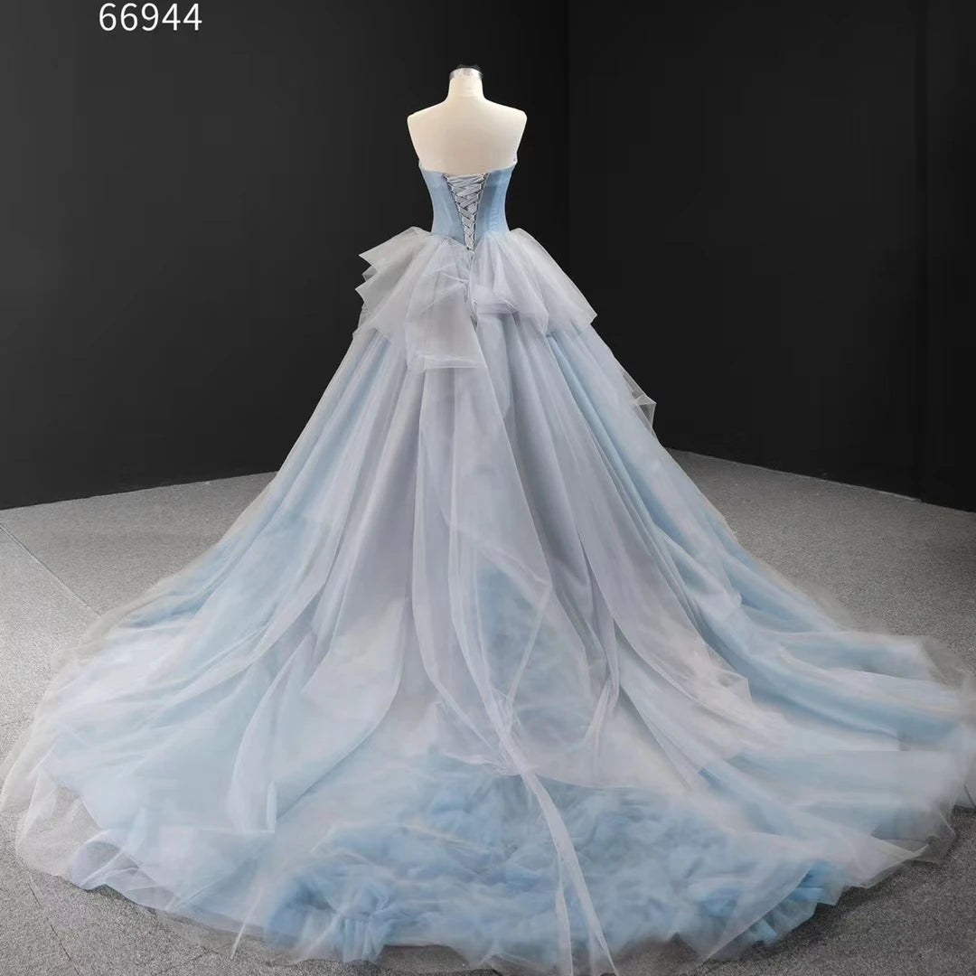 Feishiluo A-Line Ball Gown Wedding Dress Wholesale Blue Party Dress Lace Appliques Embroidery Modern Floral Print Plus Size