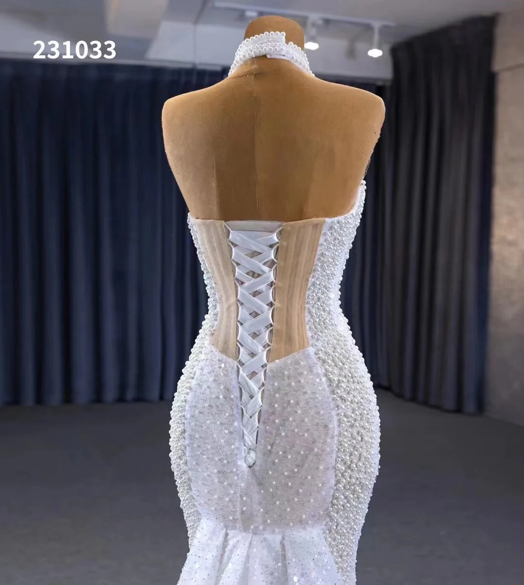 Feishiluo Modern Luxurious Beaded Mermaid Wedding Dress All Bead Mermaid Sexy Backless with Lace & Appliques Plus Size