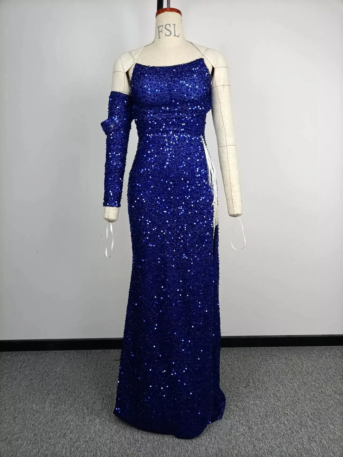 2022 Women Autumn Winter Elegant One-Shoulder Sequin Dress Long Sleeve Maxi Bodycon Dress Female Party Dress