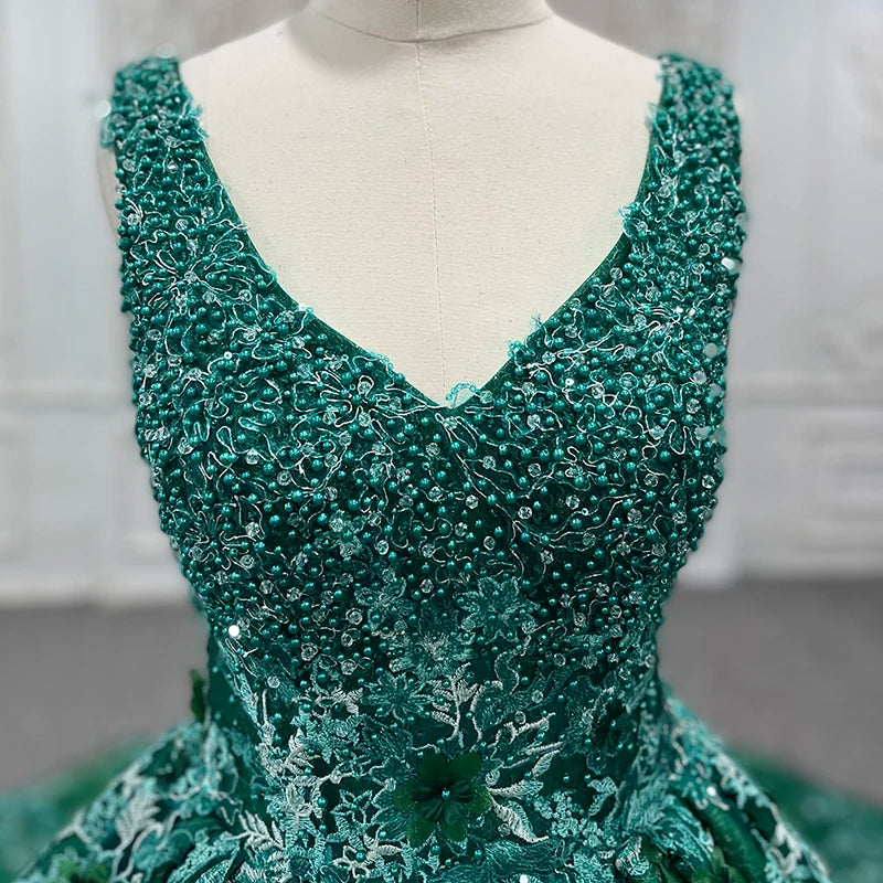 9793 Hot Sale New Design Green Sleeveless Lace Elegant Embroidered Prom Dress