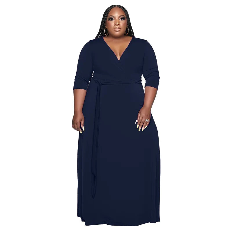 2022 New Arrival Women's Clothing With Belt Solid Color Fashion Long Dresses Women Plus Size Womens Dresses