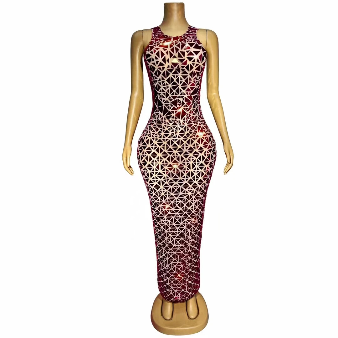 Vestidos Mujer Sleeveless Mirror Sequins Prom Gown See Through Nightclub Party Long Dress Women Formal Banquet Evening Dress