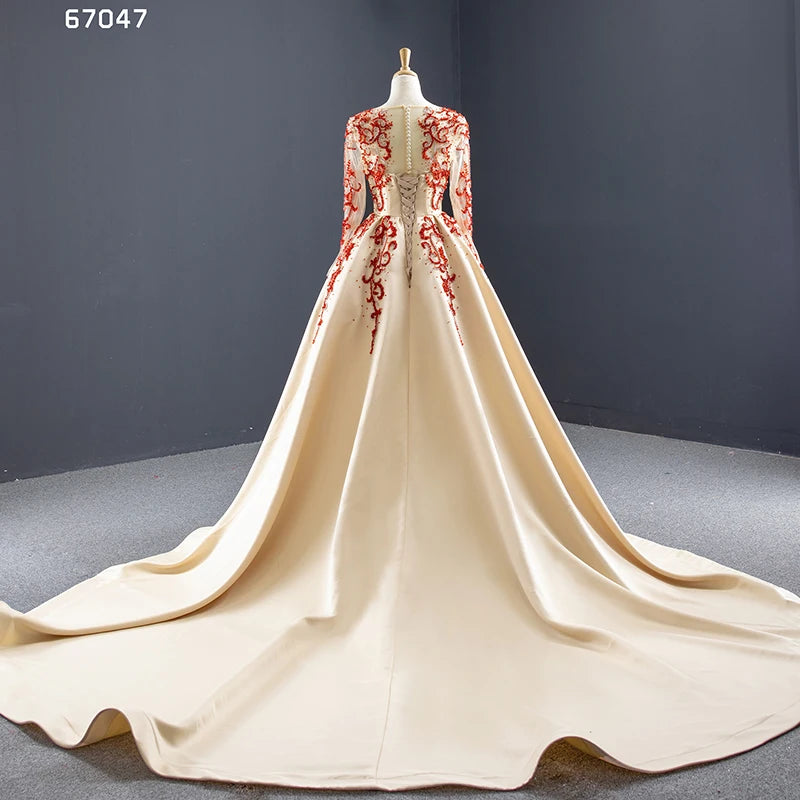 Jancember RSM67047 2021 Designs Simple Long Sleeve Luxury Wedding Dress Bridal Gown