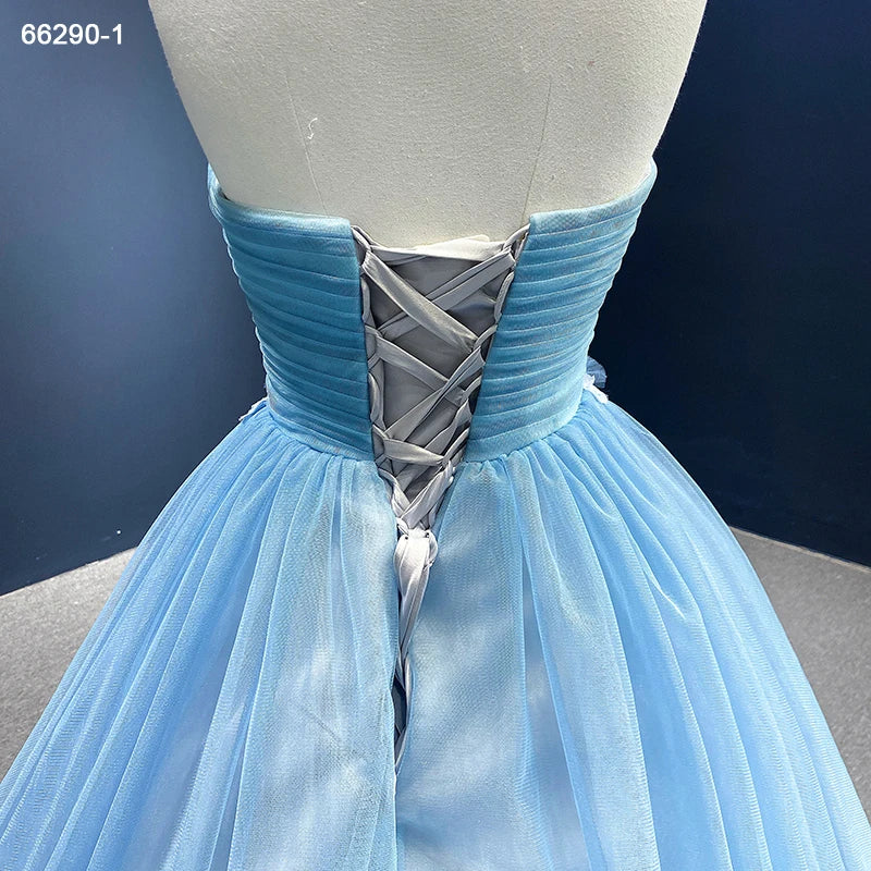 Jancember RSM66290-1 Elegant Flower Blue Sweetheart Lace Ruffle Evening Gowns Dress