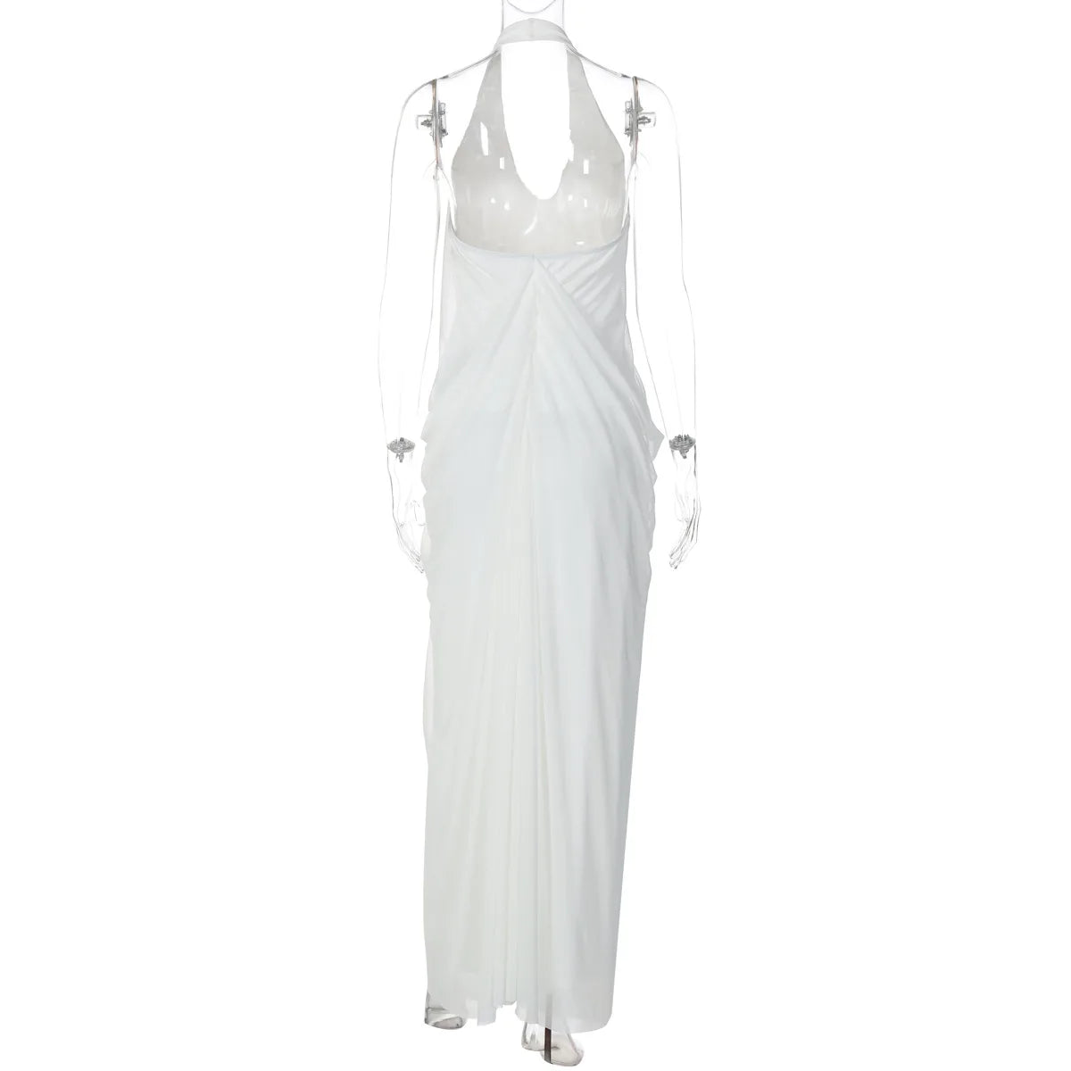 Sexy Halter Neck Backless White Mesh Casual Women Summer Maxi Dress Elegant Ladies Fashion Western Dresses 2026 New Arrivals