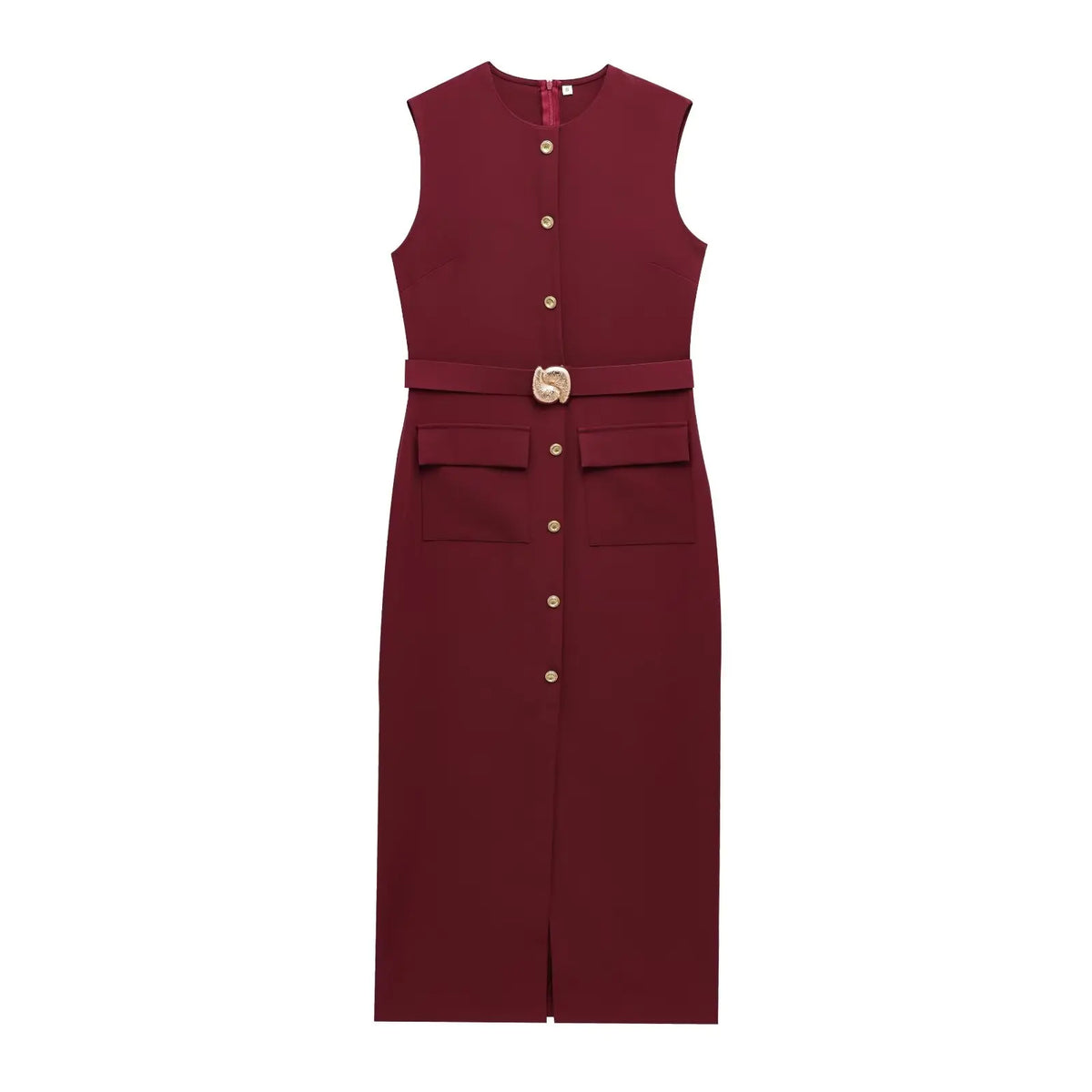 Women's new fashion split midi dress retro O-neck sleeveless women's fashion dress Vestidos Mujer