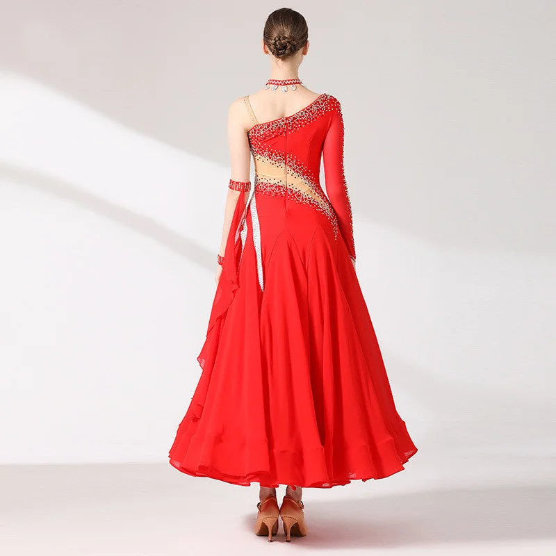 Exquisite High Quality Women Ladies Performance Wear International Standard Competition Red Ballroom Dance Dress
