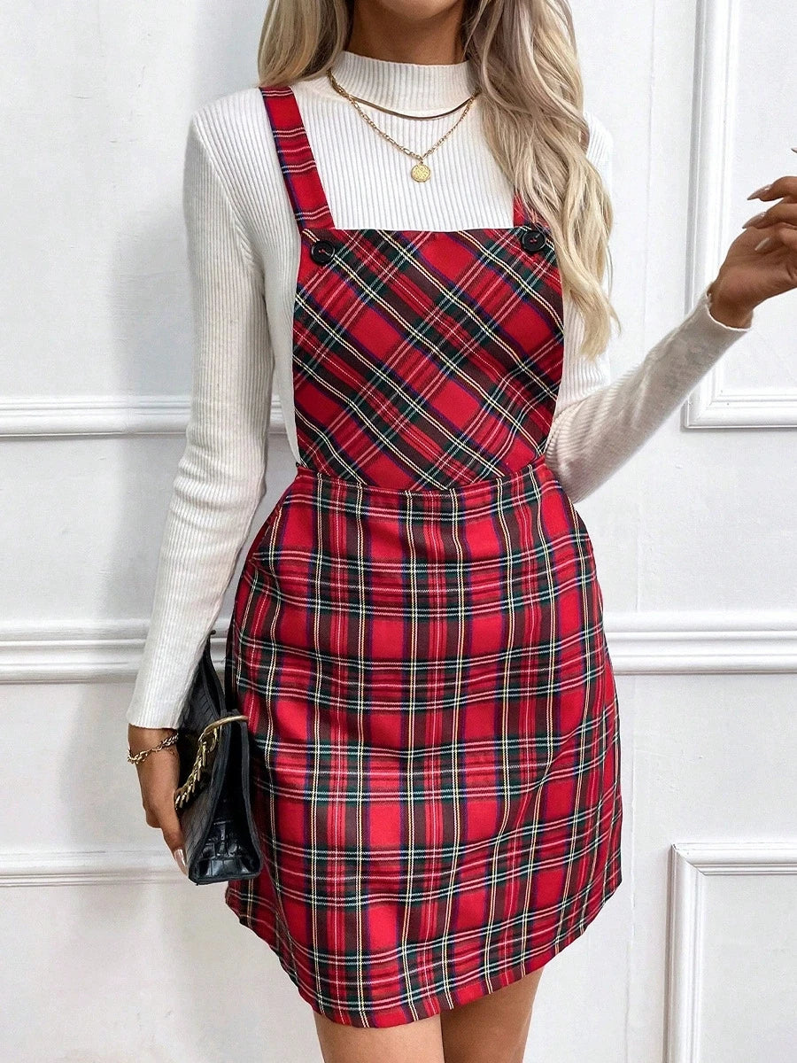 2026 New Women's Spring/Summer Mini Elegant Plaid Square Neck Sleeveless Striped Casual Breathable Natural Waist A-Line Pockets