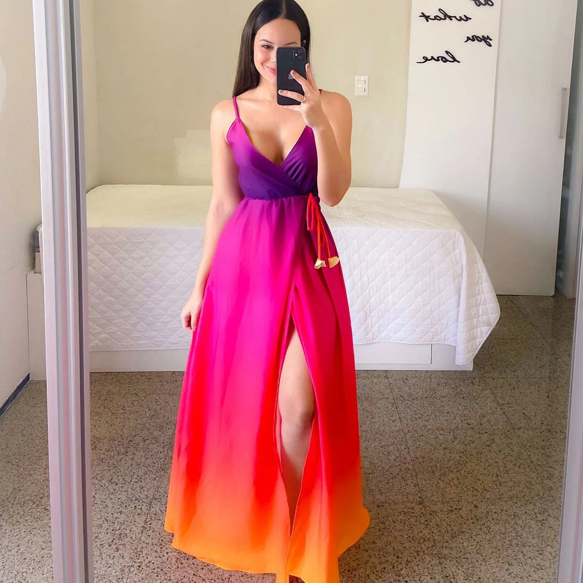 S-XXL Spring Summer Colorful Gradient Dress Temperament Commuter Strap Dress Solid Blue Chiffon Dress TIE DYED