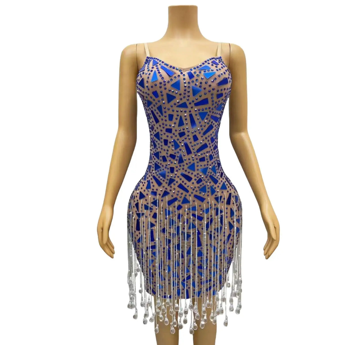 Sexy Rhinestone Sequins Fringes Party Celebration Bodycon Dress Ladies Dancer Wear Women Tassel Club Dress Evening Prom Dress