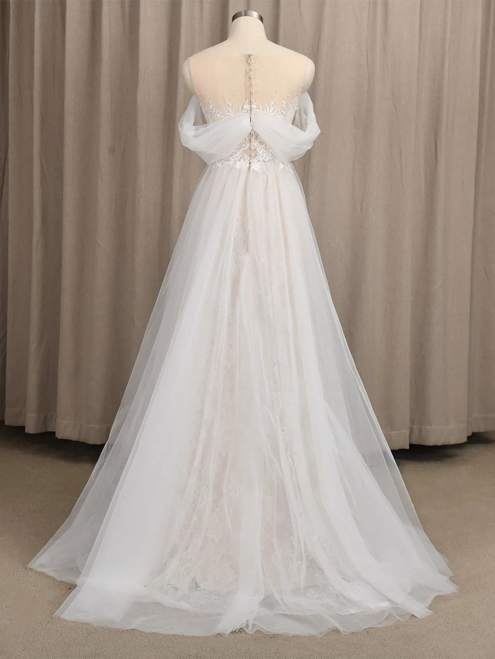 4247# Real Photos Appliques Wedding Dress O-Neck Lace Short Sleeve Illusion Straps Back A-Line Ruched Tulle Bridal Gown