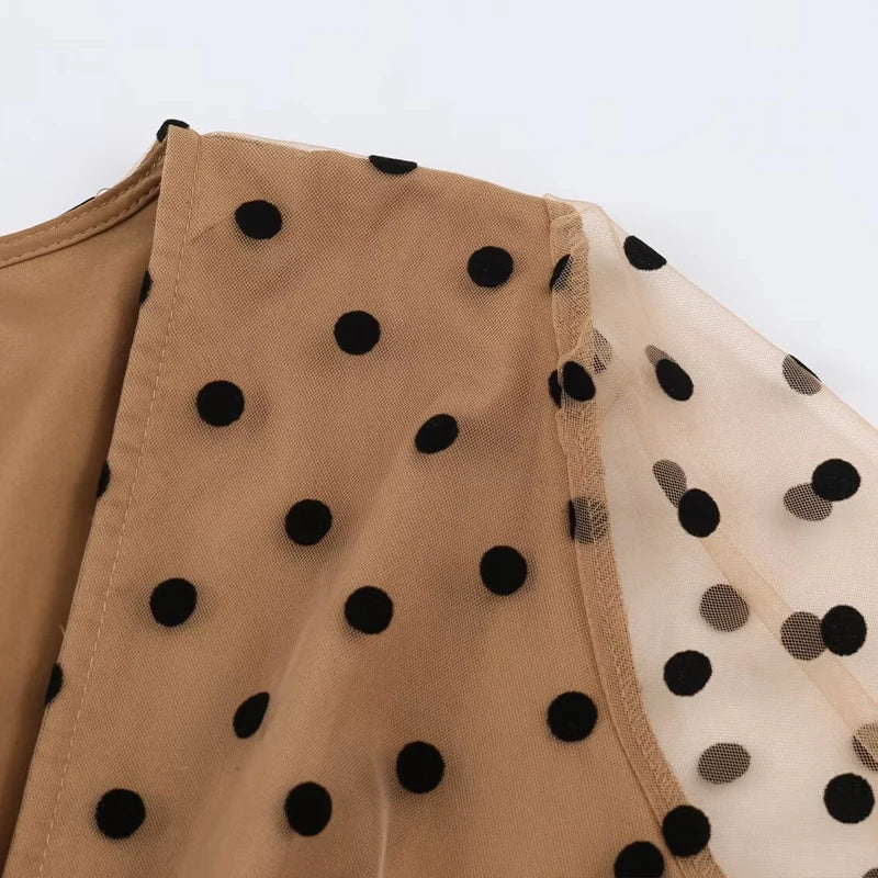 ZATRHMBM 2026 Spring/Summer New Fashion Women's Polka Dot V-Neck Dress Retro Casual Elegant Long-Sleeved Dress