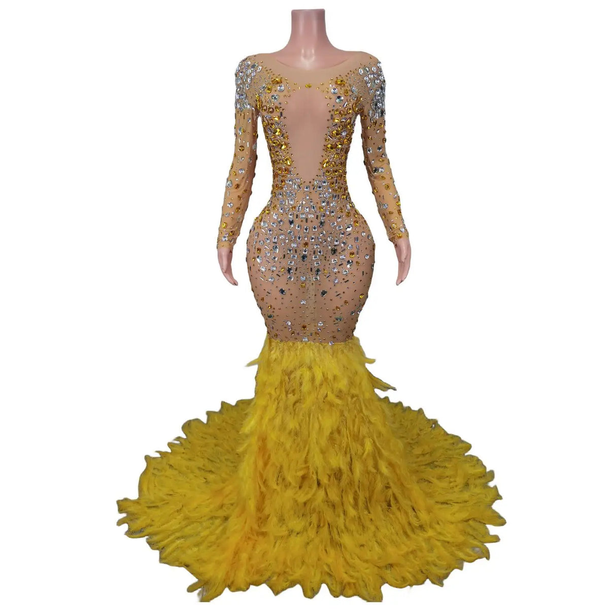 Elegant Pink Diamond Formal Birthday Cocktail Evening Dress Long Tail Ball Gown Women Feathers Pageant Party Prom Mermaid Dress