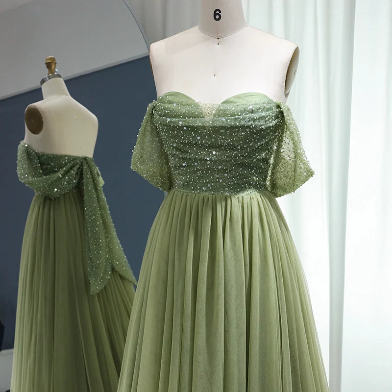 Jancember LSCZ93 Elegant Plus Size Beading Organza Party Gown Evening Dress for Women