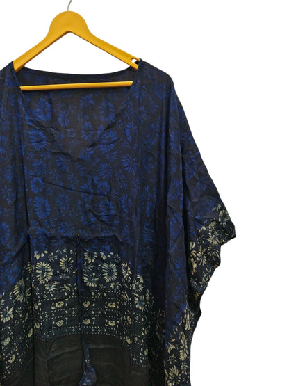 Recycled Sari Silk Caftan Soft Night Wear House Robe Garden Dress For woman's Free Size Kaftan