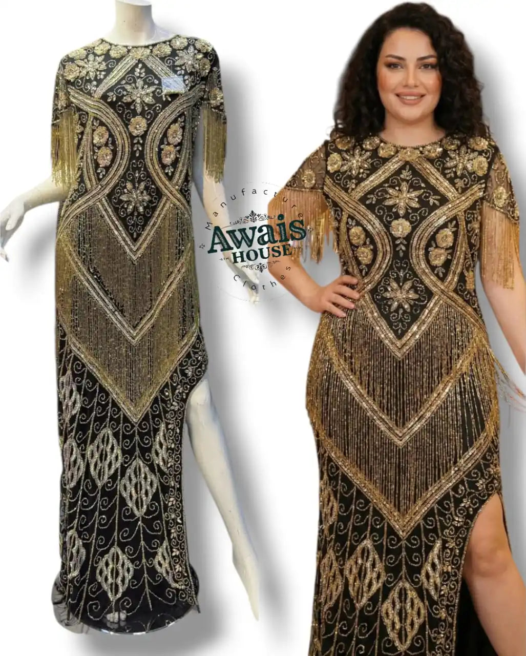 Empire Luxury Evening Gowns Crystal Beaded Embroidery Built-in Bra Eco-Friendly 100% Polyester Quick Dry Floor-Length A-Line