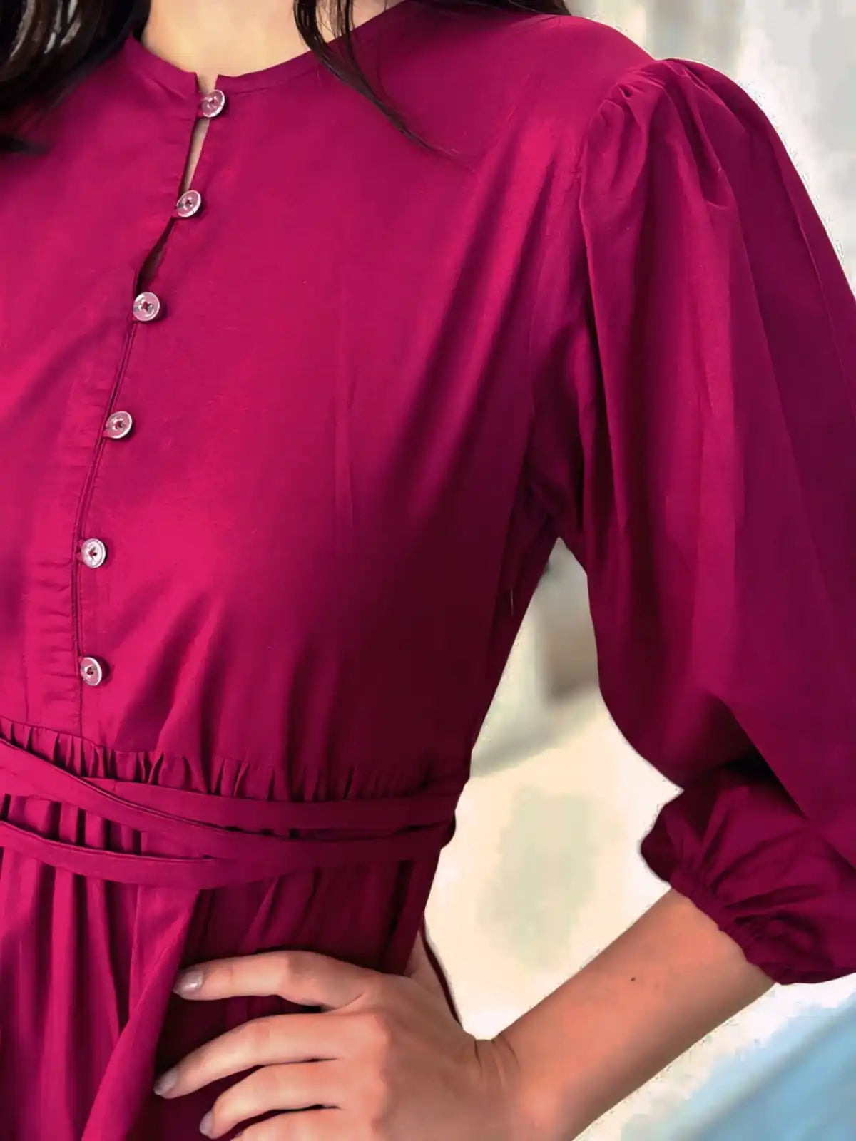 Women's Sweet Tiered Maxi Dress Long Sleeves Button-Down Design Cotton Lawn Chiffon Belt Casual Summer Natural Waist A-Line