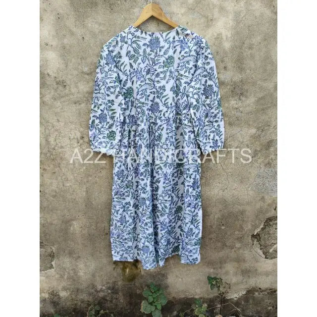 Indian Floor-Length Lace Boho Floral Printed Summer Dress for Women 100% Cotton A-Line Silhouette Gift for Her