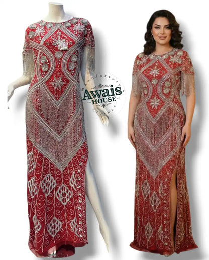 Empire Luxury Evening Gowns Crystal Beaded Embroidery Built-in Bra Eco-Friendly 100% Polyester Quick Dry Floor-Length A-Line