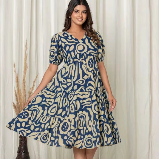100% Cotton Floral Print A-Line Midi Dress Casual Party Style Breathable Washable Feature Natural Waistline for Spring Summer