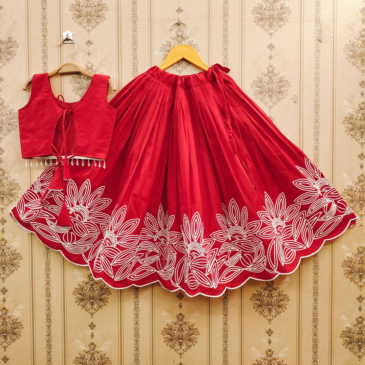 Shoryam Fashion Luxury Look Handcrafted Kids Lehenga Choli Taffeta Silk Floor-Length Crop Top Rich Brocade Sequined Embroidery