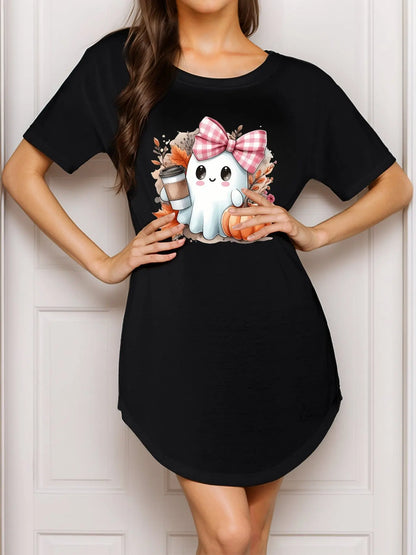 Personalized Women's Letter Print Dress Natural Waist Knitted Fabric A-Line Silhouette Soft US Local POD