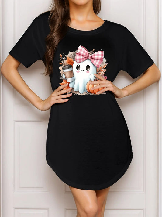 Personalized Women's Letter Print Dress Natural Waist Knitted Fabric A-Line Silhouette Soft US Local POD