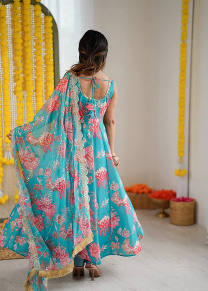 Women's Floral Dress Casual Kurti Top Gown Designer Indian Ladies Festival Party Wear Gown