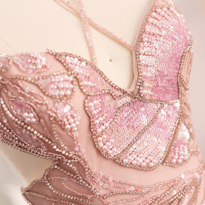 Sharon Said SS478 Luxury Spaghetti Straps Mermaid Pink Evening Dresses With Feathers Scarf Wedding Dress Pink Ready to Ship