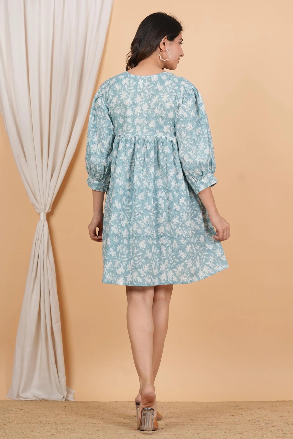 Eco-Friendly 100% Cotton Wrap Wholesale Midi Dress Floral Block Print with Jaipur Handcrafted Ethnic Casual Short Dress