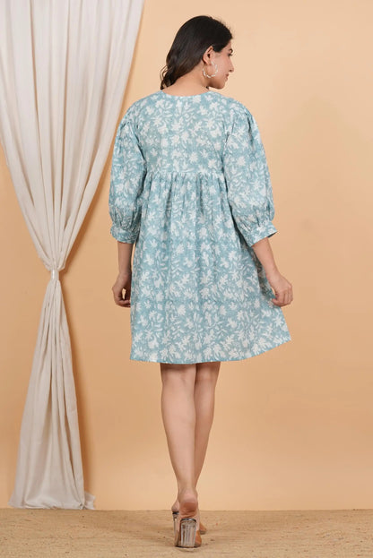 Eco-Friendly 100% Cotton Wrap Wholesale Midi Dress Floral Block Print with Jaipur Handcrafted Ethnic Casual Short Dress