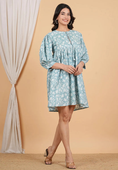 Eco-Friendly 100% Cotton Wrap Wholesale Midi Dress Floral Block Print with Jaipur Handcrafted Ethnic Casual Short Dress