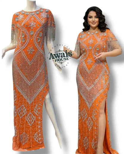 Empire Luxury Evening Gowns Crystal Beaded Embroidery Built-in Bra Eco-Friendly 100% Polyester Quick Dry Floor-Length A-Line