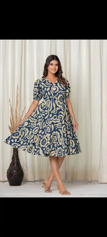 100% Cotton Floral Print A-Line Midi Dress Casual Party Style Breathable Washable Feature Natural Waistline for Spring Summer
