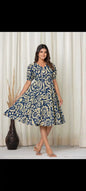 100% Cotton Floral Print A-Line Midi Dress Casual Party Style Breathable Washable Feature Natural Waistline for Spring Summer