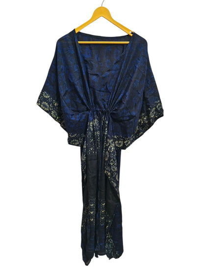 Recycled Sari Silk Caftan Soft Night Wear House Robe Garden Dress For woman's Free Size Kaftan
