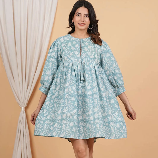 Eco-Friendly 100% Cotton Wrap Wholesale Midi Dress Floral Block Print with Jaipur Handcrafted Ethnic Casual Short Dress