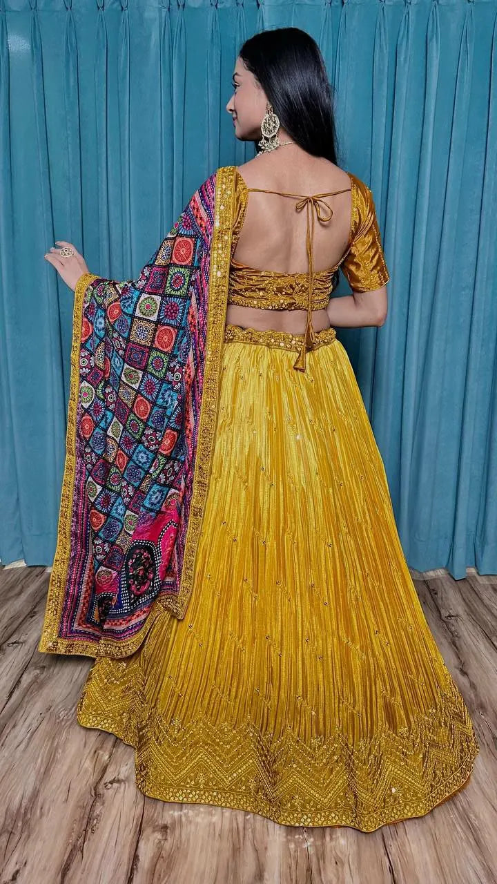 Gorgeous Modern Yellow Lehenga Choli New Arrival O-Neck Designer Semi-Stitched Floor-Length Silk Lace Wedding Party Wear Haldi
