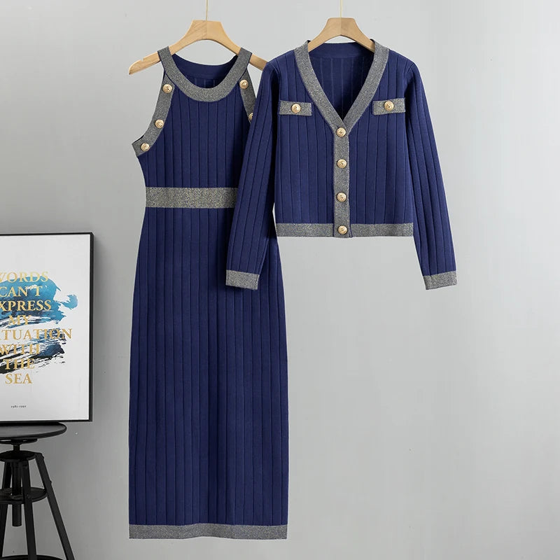 Designer High-quality Temperament Socialite High-waisted Fashion Sweater Dress Autumn New Sweater Vest Dress Set Luxury