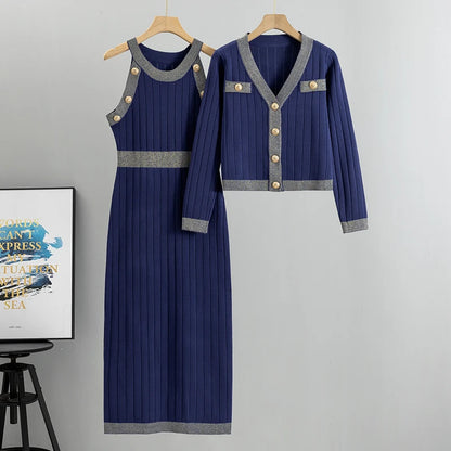 Designer High-quality Temperament Socialite High-waisted Fashion Sweater Dress Autumn New Sweater Vest Dress Set Luxury