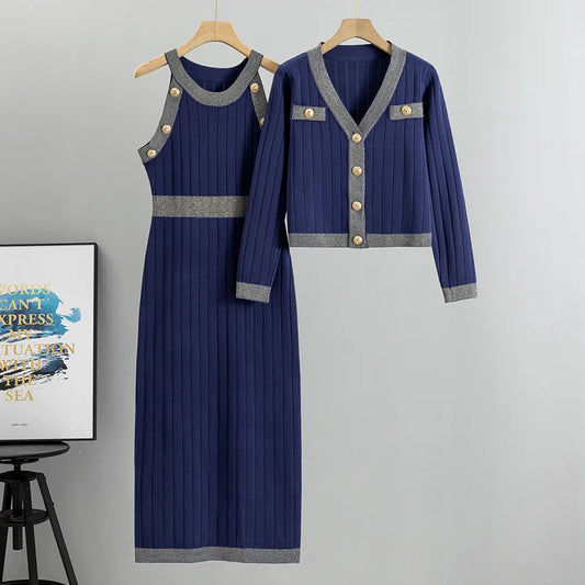 Designer High-quality Temperament Socialite High-waisted Fashion Sweater Dress Autumn New Sweater Vest Dress Set Luxury