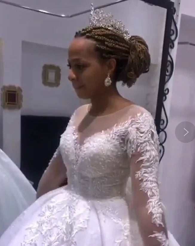 Luxury Bride Wedding Dress Fairy Perspective V-Neck Satin Satin with Embroidery Sexy Trailing Chapel Train Plus Size Fully Lined