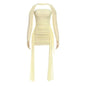 Valentine Mesh Women Mini Dress Fashion Solid Strapless Ribbons Tassel Body-shaping Vestidos+Seperately Full Sleeve Gloves