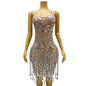 Sexy Rhinestone Sequins Fringes Party Celebration Bodycon Dress Ladies Dancer Wear Women Tassel Club Dress Evening Prom Dress