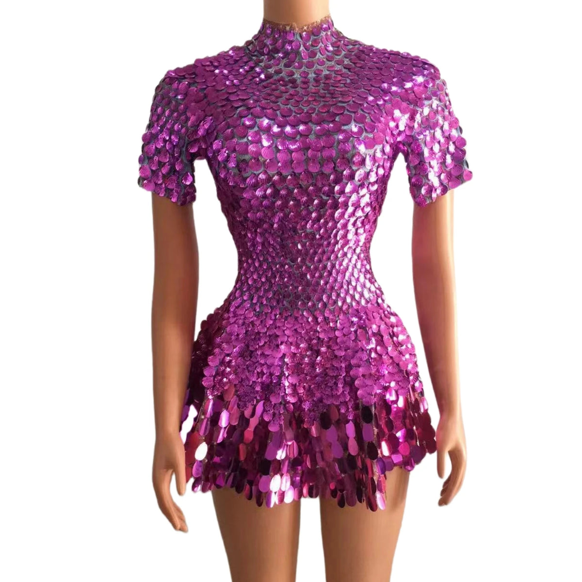 Sexy Short Sleeve Sequin a Line Dress Stage Performance Wear Dinner Gowns Birthday Prom Mini Dress Women Sexy Club Party Dress