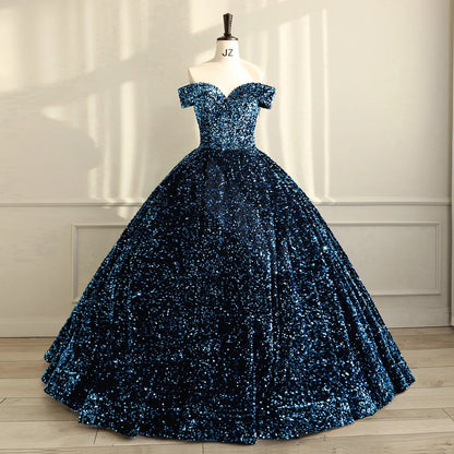 Elegant Modern One-Shoulder Bridal Wedding Dress Lace-up Tutu Skirt Adults Sleeveless Ball Gown Color Changing Sequin Prom Gown