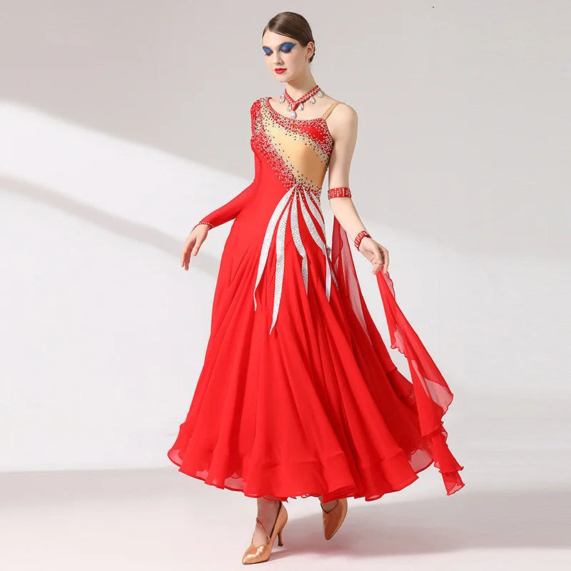 Exquisite High Quality Women Ladies Performance Wear International Standard Competition Red Ballroom Dance Dress