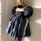Short Puff Sleeve Cute Style Women Girls Dress Square Neck Low Cut High Waist Tulle Tutu Ball Gown Mini Dresses