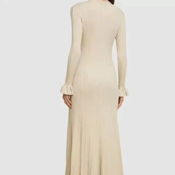 Women's Casual Elegant V-Neck Knitted Maxi Skirt for Winter Autumn Flared Fishtail Dress with Solid Pencil Washable