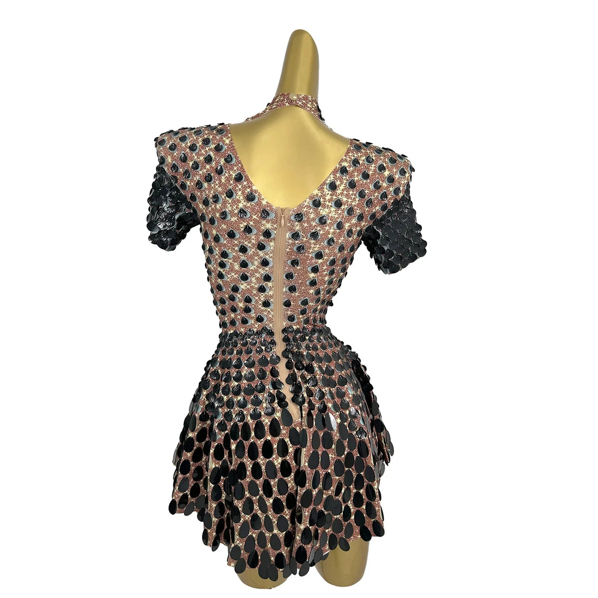 Fashion Short Sleeve Sequin Night Club Party a Line Dress Las Vegas Show Stage Performance Festival Outfit Dancer Costumes